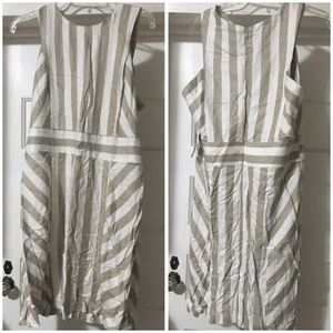 Sharagano Taupe & Ivory Striped Sleeveless Midi Dress Size 14